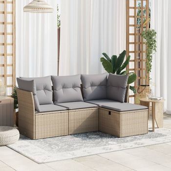 Conjunto De Sofás Jardín Con Cojines Beige Mezcla 4 Uds | Mueble Jardin Mesa Y Sillas Ratán Pe Cfw533405