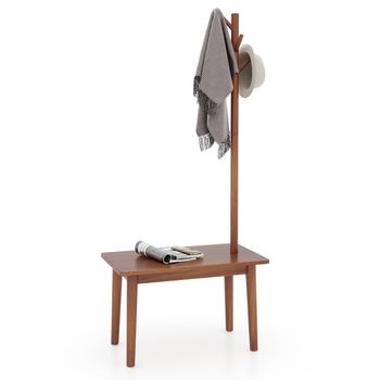 Costway 2 en 1 Mesa Auxiliar de Madera Maciza para Dormitorio con Banco para Zapatos y 3 Ganchos para Bolsos Abrigos 76 x 43 x 168 cm