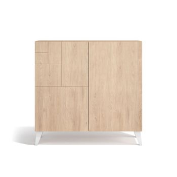 Zapatero de melamina roble claro patas blanco 87x90x27 cm