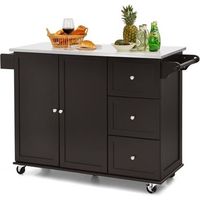 carrito de isla de cocina con encimera de acero inoxidable costway 135 x 46 x 92 cm