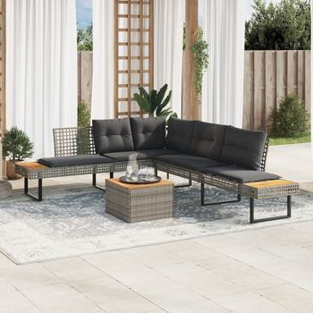 Set Sofás Jardín Y Cojines 2 Piezas | Mueble De Jardín Ratán Sintético Acacia Gris