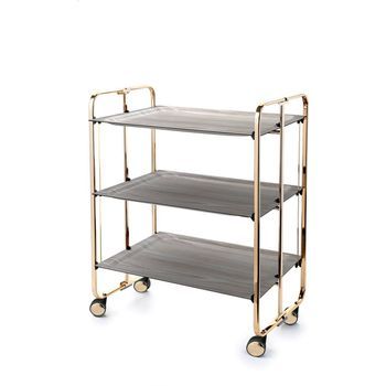 Carrito Auxiliar Plegable Bauhaus Dorado Con Ruedas – 3 Niveles Y 3 Posiciones,,fresno