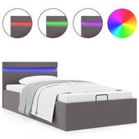cama canape hidraulica con led cuero sintetico gris 90x200 cm vidaxl