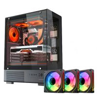 caja de pc para juego e-atx de vidrio templado panoramico con 3 ventiladores argb compatible con gpu de hasta 320 mm y