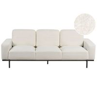sofa sala de estar moderna 3 plazas tapizado en boucle patas de metal en color blanco sovik