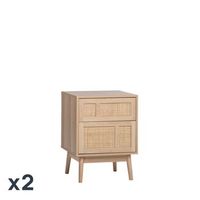 pack 2 mesitas de noche de 2 cajones en madera color natural y ratan klast home 48 x 64 cm - natural