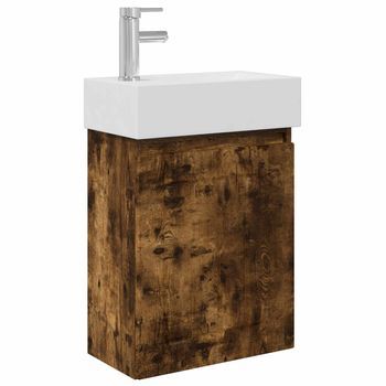 Módulo De Baño Con Grifería Roble Ahumado 45,5 X 25,5 X 84 Cm Vidaxl