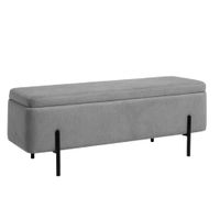 banqueta baul tapizada con almacenamiento en gris y patas negras
