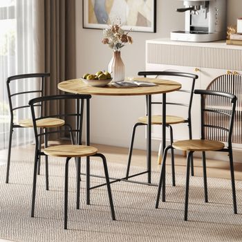 Conjunto 1 Mesa + 4 Sillas De Mdf Metal-homcom. Natural