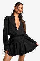 vestido mini texturizado fruncido con volante negro