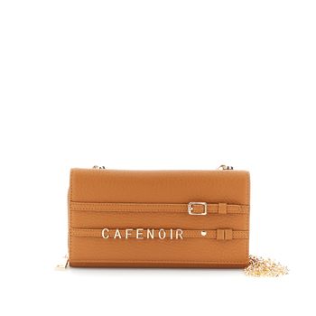 cartera efecto piel con solapa con letras y hebilla tan