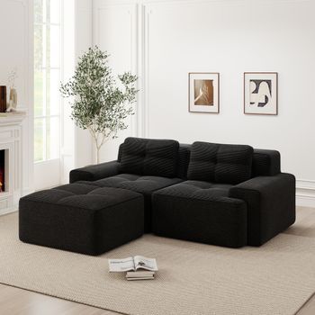 Sofá Modular - Mueble Para Salón - Pana - Negro (204x177x69cm)