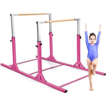 Barra De Gimnasia Para Niños 6 A 12 Años, Doble Barras Costway 250 X 130 X 140 Cm Rosa