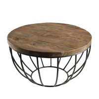mesa de centro de madera de teca reciclada y metal negro d60