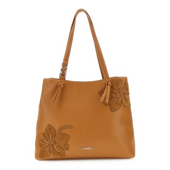 bolso de compras de imitación de piel con aplicaciones florales hazelnut taglia unica