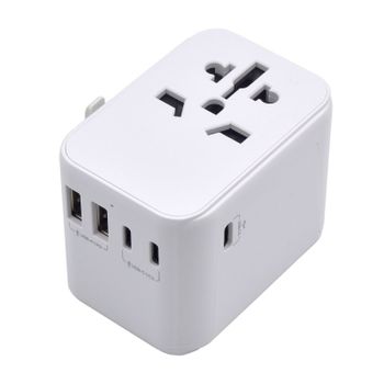 Ewent EW1470 Adaptador de Viaje Universal con 4 Enchufes de Pared + 5 Puertos USB Blanco