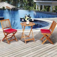 set 5 piezas muebles de madera de bistro 2 sillas con cojin mesa madera de acacia plegables de exterior para terraza patio piscina rojo