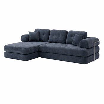 Sofá Comprimible Modular Con Multiples Combinaciones | Tejido De Pana Y Relleno De Polimero De Alta Densidad | 264x168x81 Azul Marino