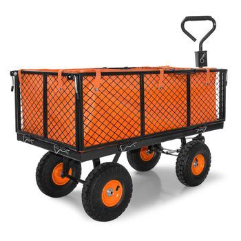 Carro Para Jardín Con Ruedas Carga Máx De 550 Kg Carretilla De Jardín Con Lona Extraíble Transporte Fácil Con Rejilla Adicional