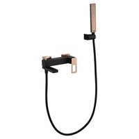 mezclador banera-ducha negro y oro rosa en laton y zama con manguera pvc