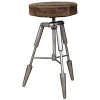 taburete de metal y piel marron 39x39x55