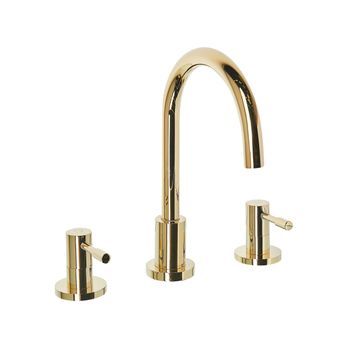 Grifo Mezclador Para Lavabo Latón Dorado Bimando Caño Curvo Sipi