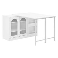 mesa de cocina blanca extensible con giro de 360 almacenaje y puertas de cristal