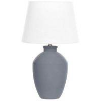 lampara de ceramica de mesa con pantalla de tambor de lino base minimalista gris arcos