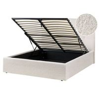 cama con almacenaje moderna tapizada de boucle blanco crema con somier 140 x 200 cm lorient