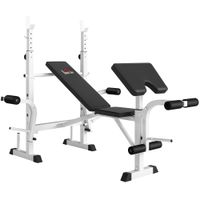 homcom banco de musculacion inclinable con soporte para barra ajustable extension de piernas y curl de predicador para gimnasio