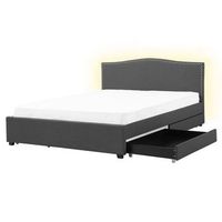 cama tapizada en poliester gris 160 x 200 cm diseno tradicional con cabecero glamour con almacenaje y led blanca montpellier