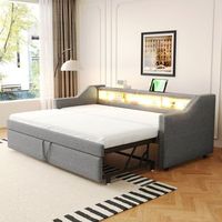 cama sofa convertible acolchada 90180x190 cm con almacenamiento led usb somier de lamas gris claro