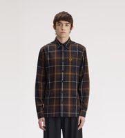 fred perry para hombre m3457 camisa de tartan de sarga marron s casual algodon manga larga