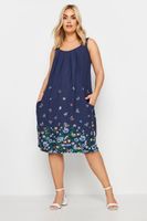 yours vestido azul marino con bolsillos de flores y mariposas mujer curvy y tallas grandes yours