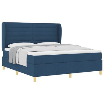 Cama Tapizada 203x180x128 Cm Madera Tratada, Madera Maciza De Pino - Azul