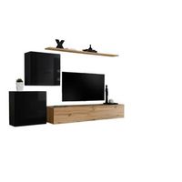 conjunto de muebles para sala switch v diseno color roble wotan y negro brillante