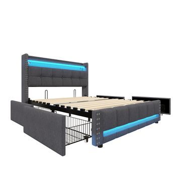 Lámpara De Techo 140*200 Cm, Con Iluminación Led Y Toma Usb, Bandeja Y Tirador Con 4 Tiradores, Gris