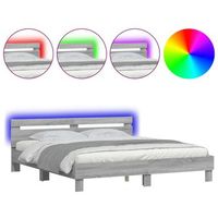estructura de cama cabecero y luces led gris sonoma 160x200 cm