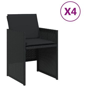 Pack 4 Uds Sillas De Jardín | Silla De Exterior | Sillón Con Cojines Ratán Sintético Negro