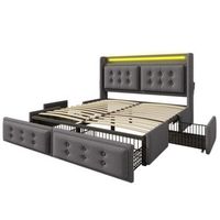 cama gris 180 x 200 cm con 4 cajones led repisa y carga usb-c
