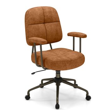 Costway Silla de Oficina Tapizada Giratoria Ajustable en Gamuza con Respaldo y Reposabrazos 68 x 68 x 97-103 cm Marrón