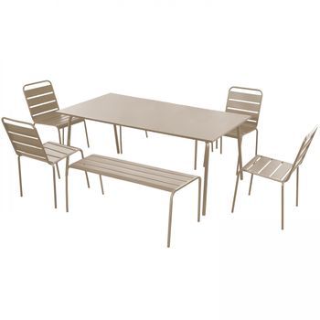 Conjunto De Jardín Con 2 Bancos Y 4 Sillas De Acero Color Topo, Palavas - Oviala