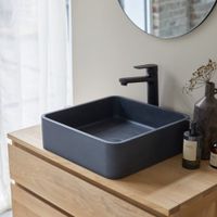 lavabo cuadrado de terrazo negro an 39 cm