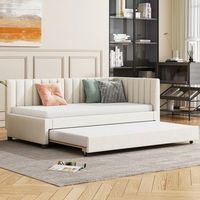 cama individual acolchada multifuncional sofa-cama extensible con somier de listones terciopelo beige 90x200 cm para ninos jovenes invitados