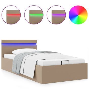 Cama Canapé Hidráulica Led Cuero Sintético Capuchino 90x200 Cm Vidaxl