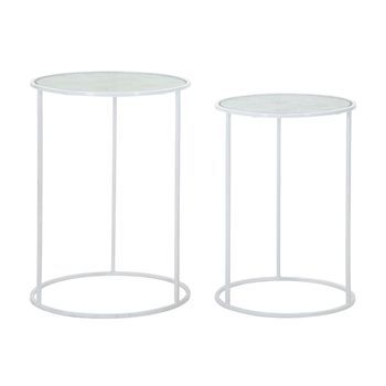 Juego De 2 Mesas De Metal Blanco Con Mariposas Ø Cm 43x60-38x55