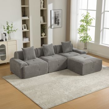Sofá Modular Gris De Chenilla, 3 Plazas, Espuma De Alta Resiliencia