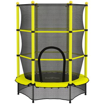 HOMCOM Cama Elástica Infantil Ø140 cm para Niños de 3-10 Años con Red de Seguridad Carga 50 kg para Interior Exterior Amarillo
