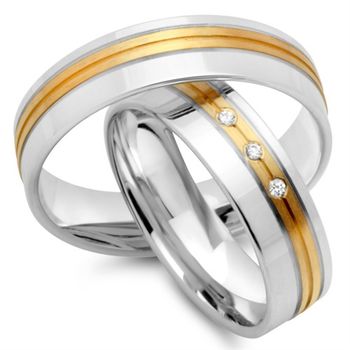 Alianzas 14 quilates oro amarillo-blanco 3 diamantes