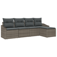 conjunto de sofa de jardin de 5 uds con cojines gris poliratan cfw761365
